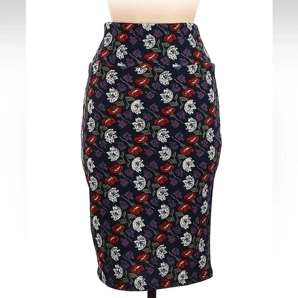LuLaRoe Floral Tulips Garden Party Red & Purple Cassie Pencil Skirt Size S Small - Picture 2 of 3
